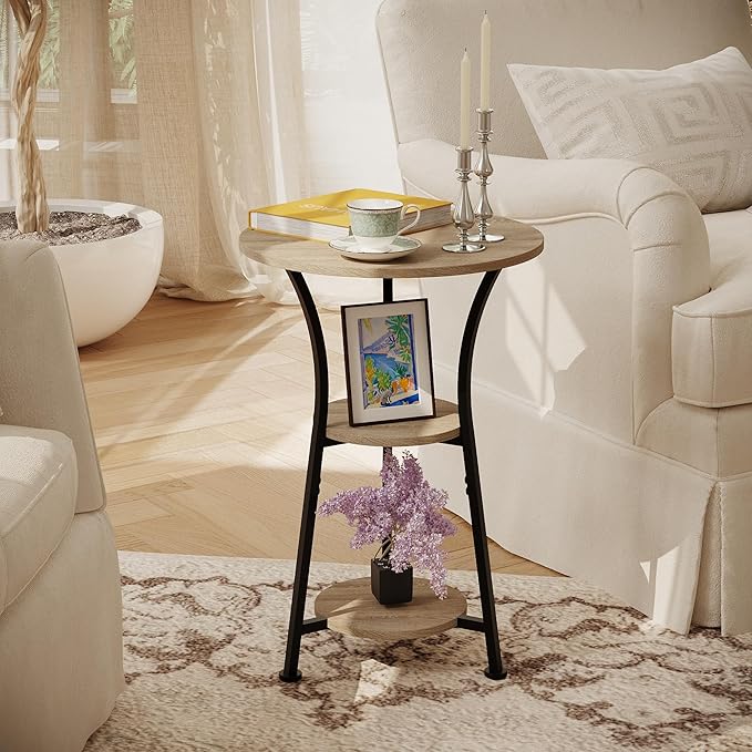 Dulcii Round Side Table for Narrow and Small Spaces, 3 Tier Small Round End - Image 2