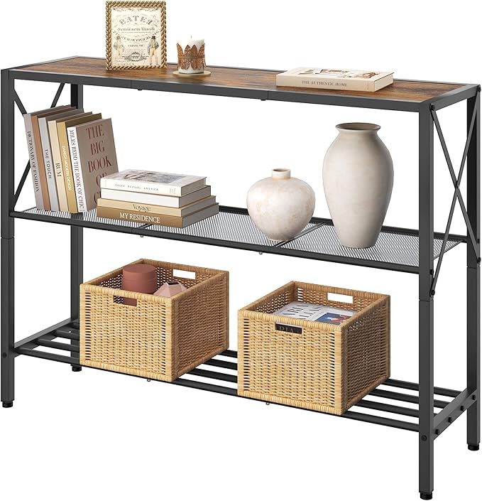 Hoctieon Industrial Console Table, 3 Tier Entryway Table, Hallway Table by Hoctieon