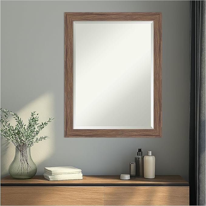 Amanti Art Brown Wall Mirror 27x21 Pia Medium Brown Narrow Rectangle Bathroom - Image 5