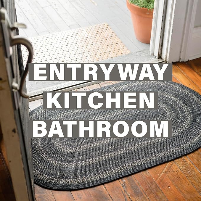 Homespice Jet Black Entryway Rug 2x3', Perfect Rustic Oval Rug - Image 7
