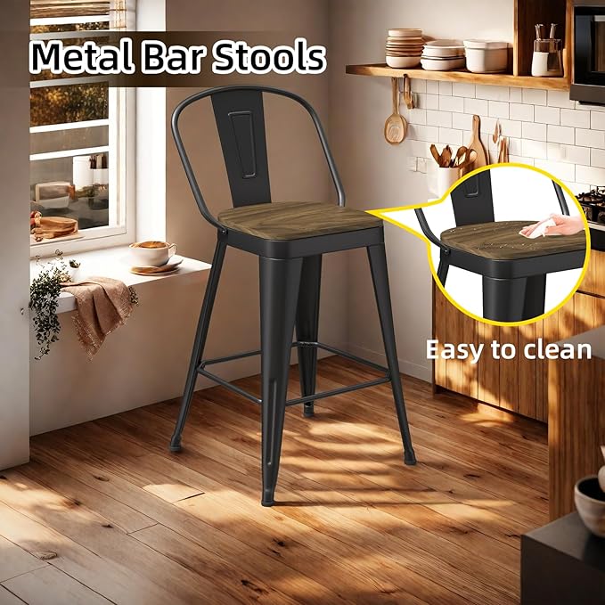 Metal Bar Stools Set of 4, High Back Bar Stools - Image 6