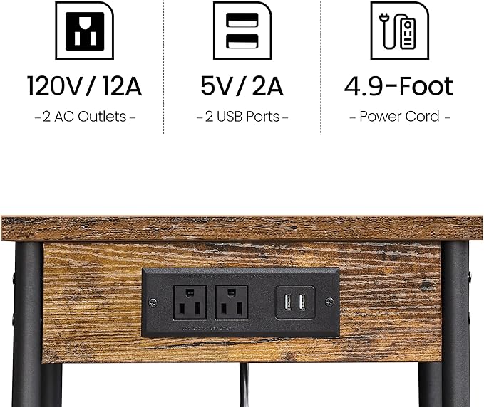TUTOTAK Night Stand with Charging Station, End Table, Side Table with USB - Image 7