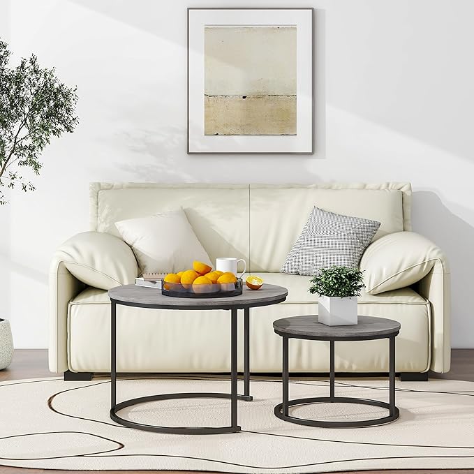 Nesting Round Coffee Table Set of 2 End Tables - Image 4
