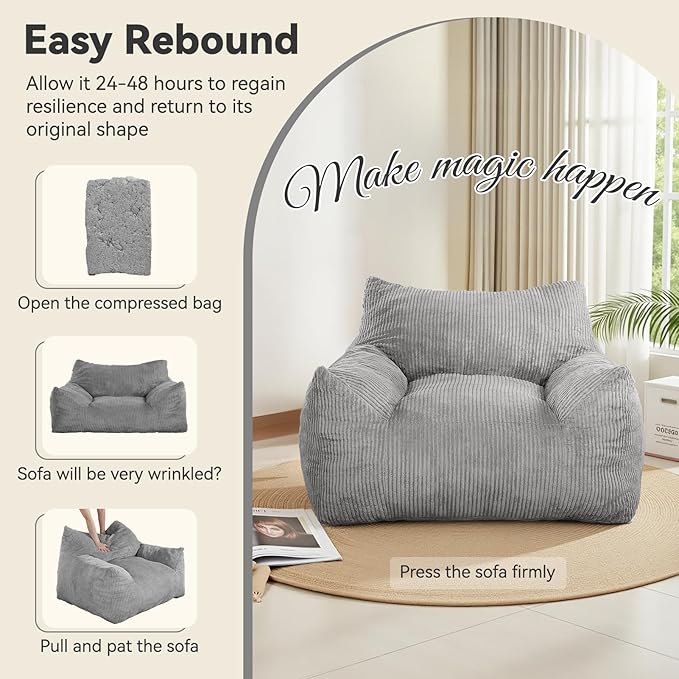 INMOZATA Bean Bag Chair for Adults, 3FT Beanbag Chair - Image 5