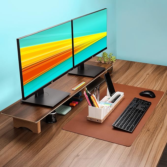 Aothia Large Dual Monitor Stand Riser, Solid Wood Desk Shelf - Image 8