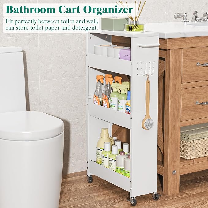 Slim Storage Cart, 4 Tier Rolling Kitchen Cart on Wheels - Image 8