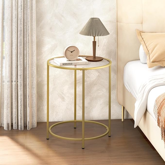 19.7’’ Round Glass End Table, Round Bedside Table - Image 5