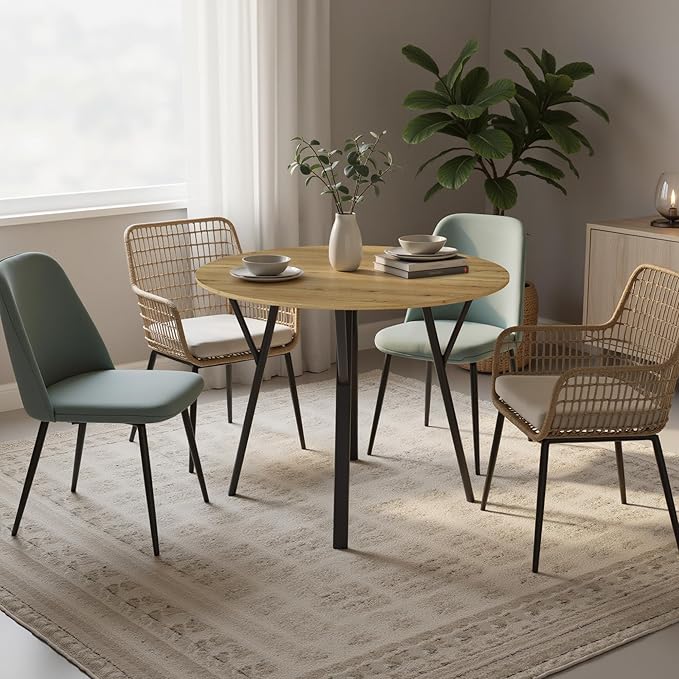 35" Round Dining Table for 4, Modern Small Circle Dinner Table Farmhouse Round by LynginsCreativeLife