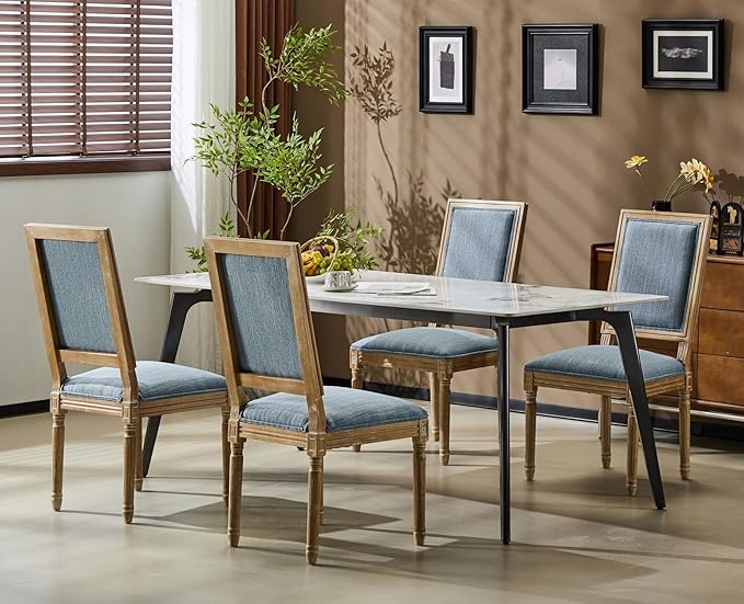 Merax Upholstered Solid Wood Dining Chairs Set of 4, French Country Style by Merax
