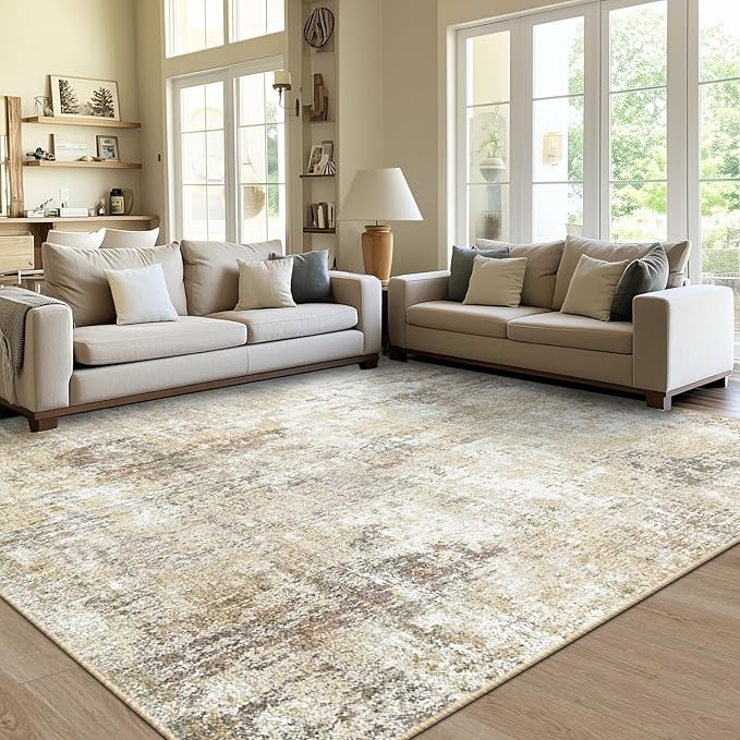 Washable Area Rugs 9'x12' Non-Slip Modern Abstract Soft by RELEANY