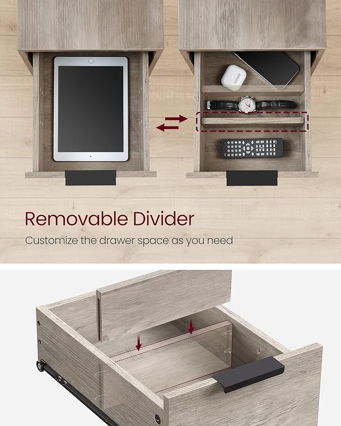 VASAGLE Side Table with Charging Station, Narrow End Table with 2 Drawers - Image 6