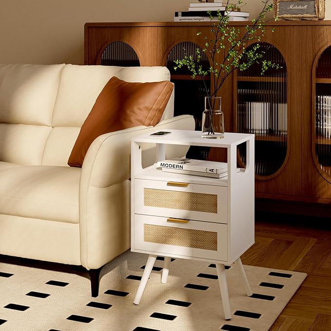 Rattan Nightstand, Farmhouse Bedside Table - Image 8
