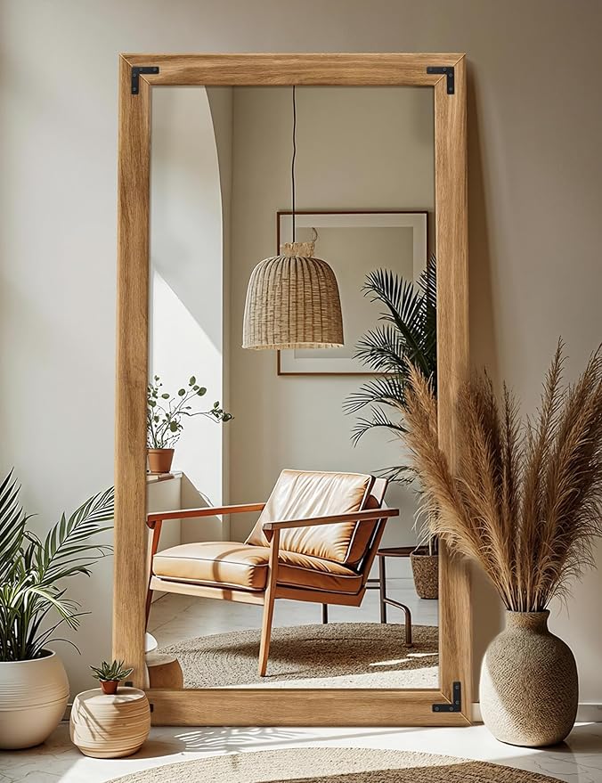 Full Length Mirror with Wooden Frame, Bedroom Decor, Hanging or Leaning - Image 9