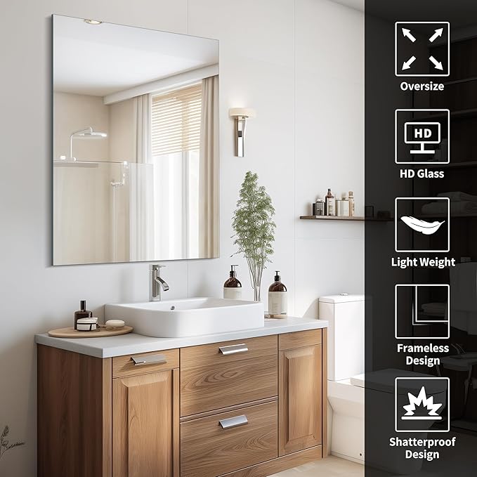 Frameless Mirror, 30x40 Inch Rectangle Bathroom Mirrors - Image 3