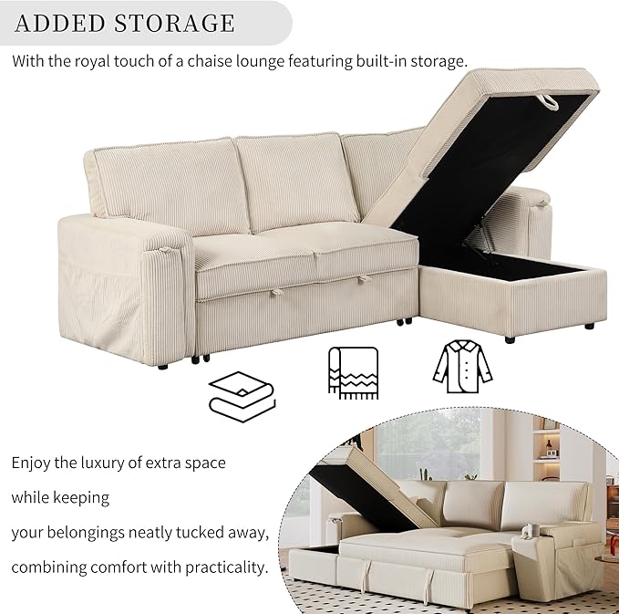 96.1 Inch L-Shaped Convertible Sectional Sleeper Sofa - Image 4