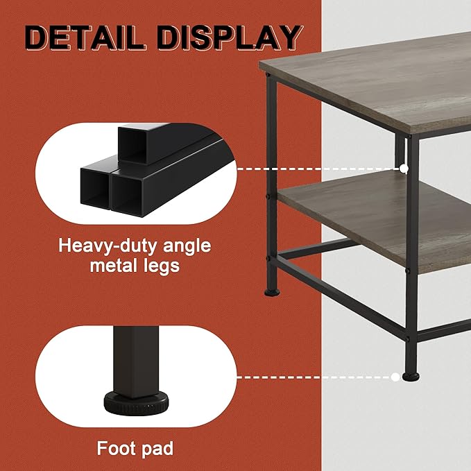 SENIG Grey Oak Rectangle Wood and Metal Coffee Table - Image 5