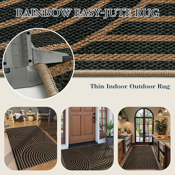 Lahome Modern Rainbow Easy Jute Patio Rug, 3x5 Washable Rugs - Image 5