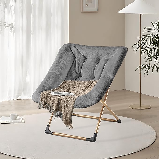 Comfy Oversized Saucer Chair, Soft Faux Fur Reading Lounge Chair - Image 8