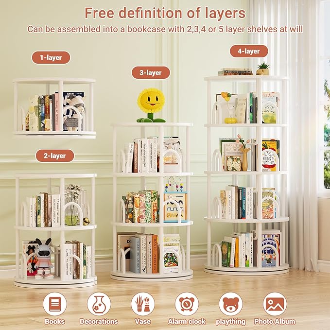 Aheaplus 4 Tier Rotating Bookshelf Tower, 360 Display Spinning Bookcase - Image 6