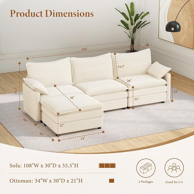 Vesgantti 108" Modular Sectional Sofa, Comfy Cloud Couch - Image 2