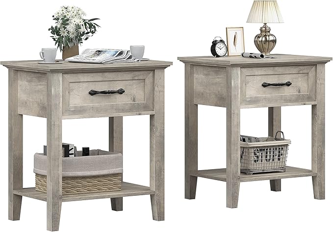 IDEALHOUSE Grey Nightstands Set of 2, End Table by IDEALHOUSE