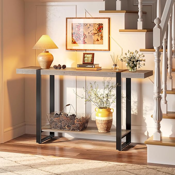 Huuger 47.2 Inch Entryway Table, 2-Tier Industrial Console Sofa Table - Image 7