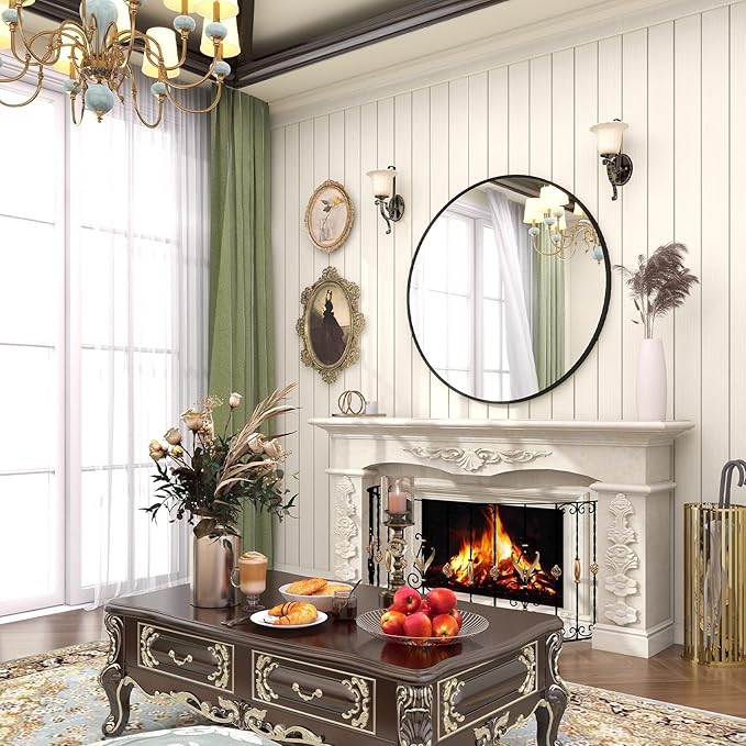 BEAUTYPEAK 32 Inch Round Mirror, Metal Frame Circle Mirror, Wall Mounted - Image 2