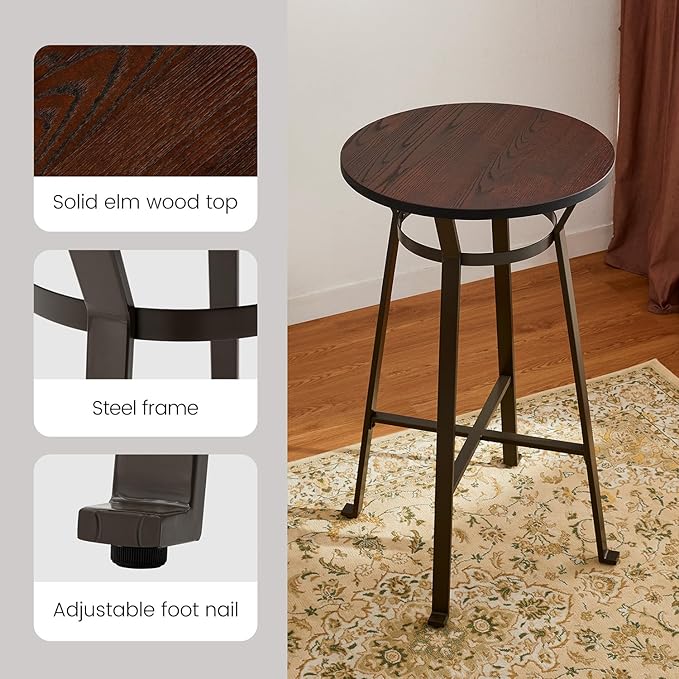 Glitzhome 41.25" H Rustic Steel Bar Table Round Solid Elm Wood Top Dining Room - Image 5