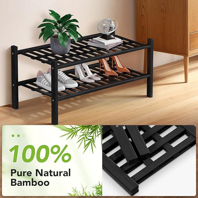 Haddockway 2 Tier Bamboo Shoe Rack Storage Organizer, Small Space 27"x11"x13" - Image 5