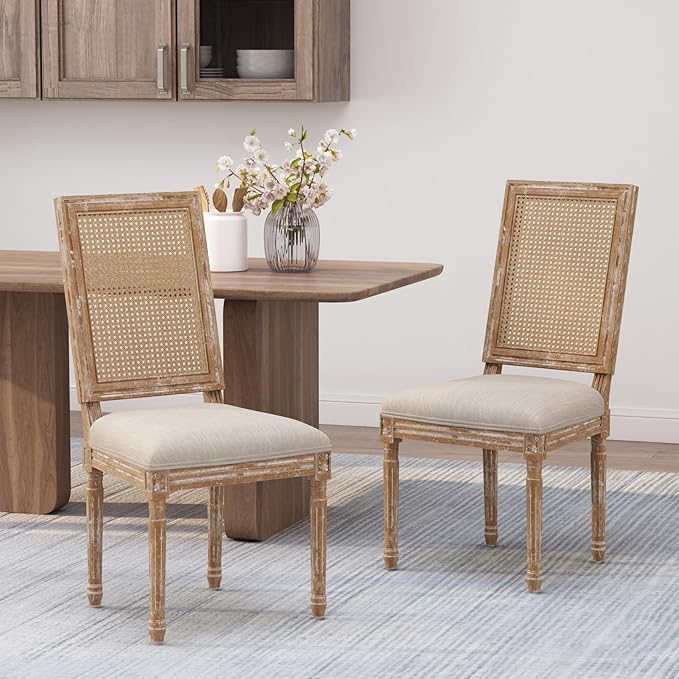 Merax Upholstered Solid Wood Dining Chairs Set of 2, French Country Style by Merax