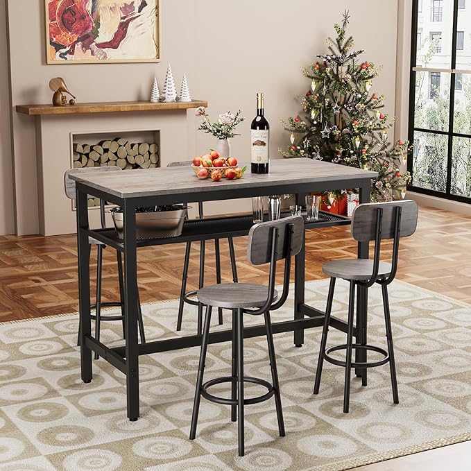5-Piece Bar Table and Chairs Set, 43.3'' Pub Table Set Modern Small Table and - Image 2
