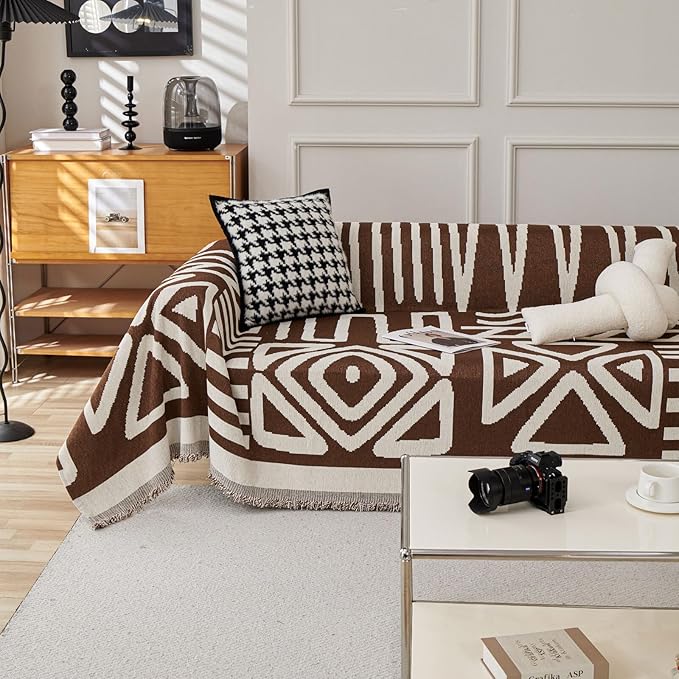 HANDONTIME Chocolate Boho Couch Cover Reversible Sofa Covers by HANDONTIME