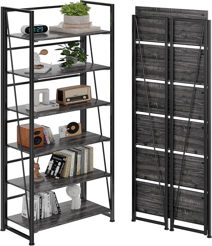 BHG Vintage Multifunctional Folding Bookshelf, No-Assembly Plant Stand Storage by BHG