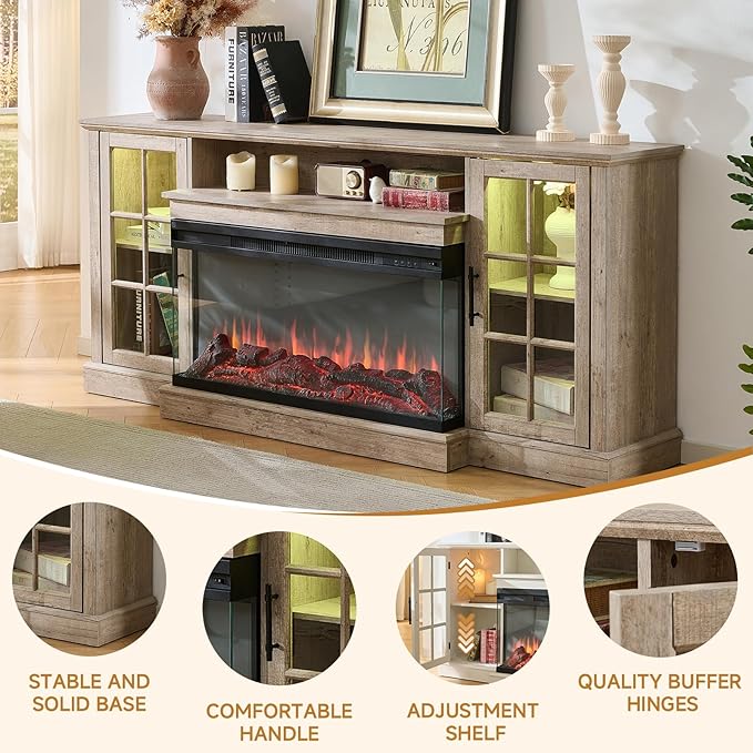 ROCKPOINT 3 Sided Glass 80" Fireplace TV Stand - Image 5