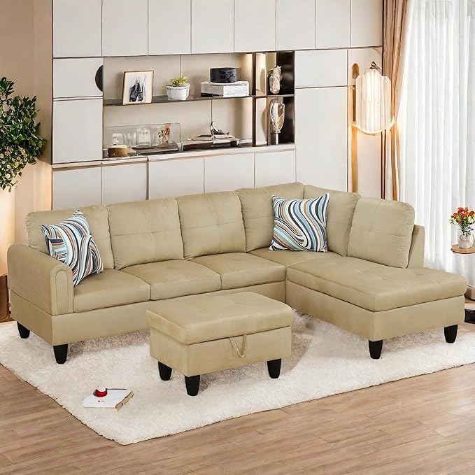 L Shaped Sectional Sofa with Ottoman, Modern Couches by GlasFlength