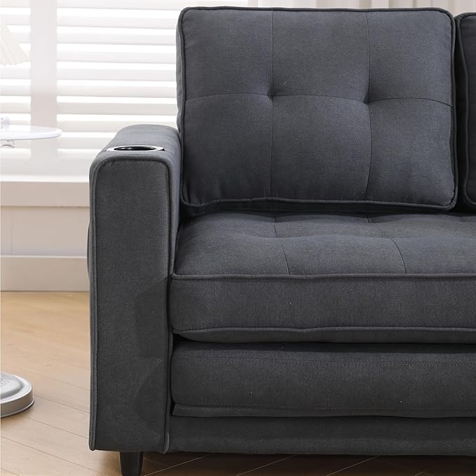 ERYE 3 Fold Tufted Upholstered Futon Sofa Bed Modern Convertible Foldable Floor - Image 8