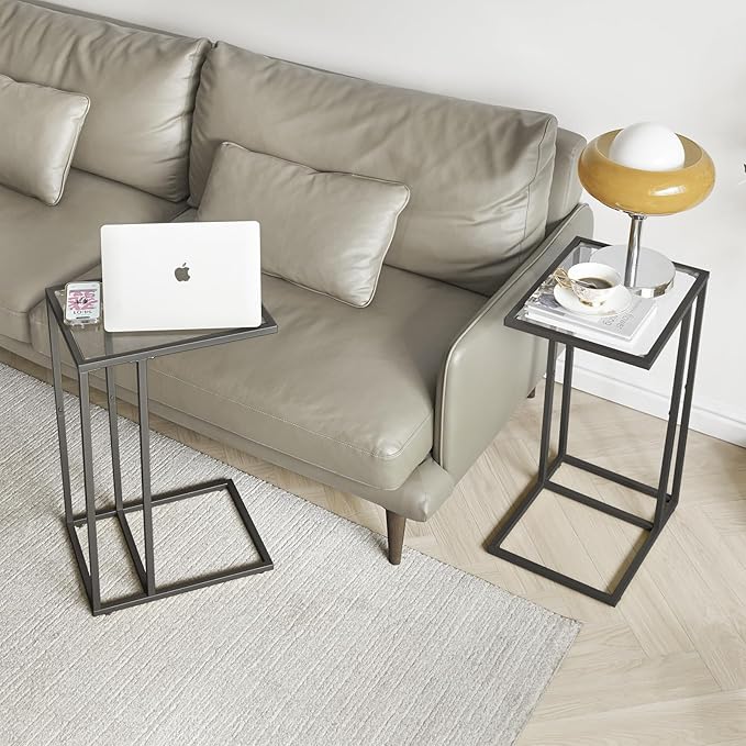 YMYNY C-Shaped End Table, Tempered Glass Sofa Side Table, nightstand - Image 6