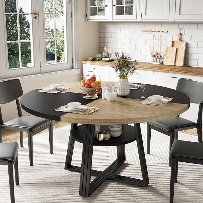 GarveeHome Round Dining Table for 4-6, 47.2" Farmhouse Kitchen Table by GarveeHome