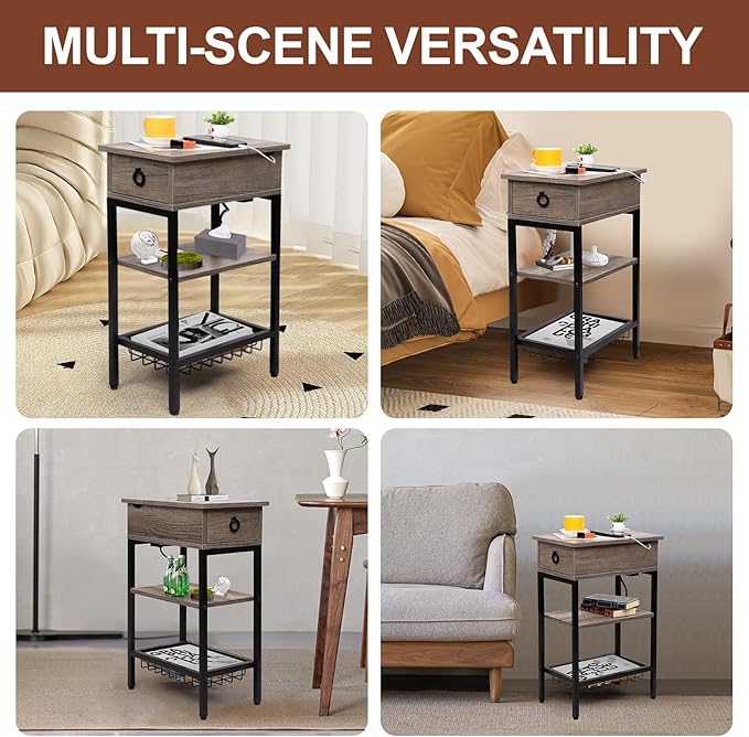 Small Gray Side Table Charging Station - Image 7