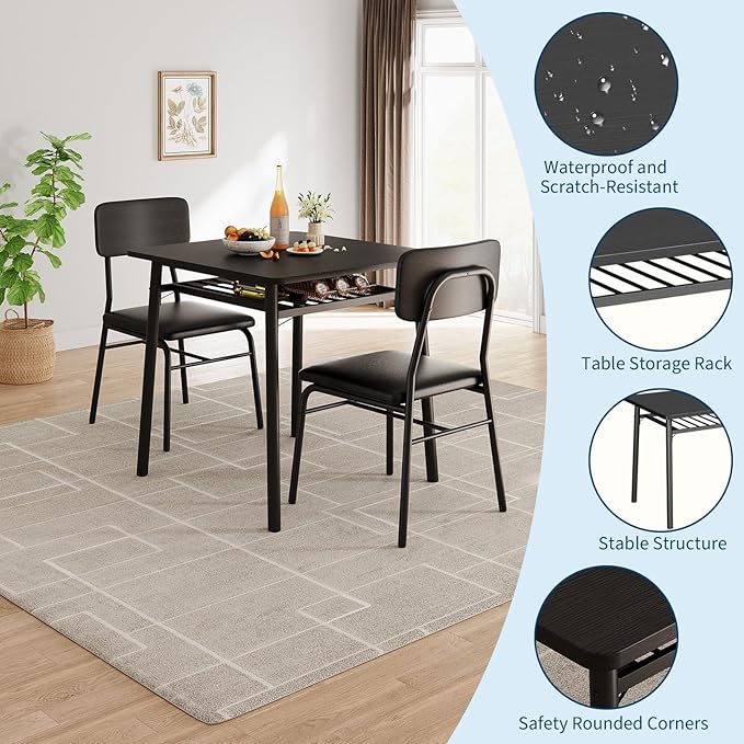 3-Piece Dining Table Set for 2, Wood Kitchen Table Set - Image 6