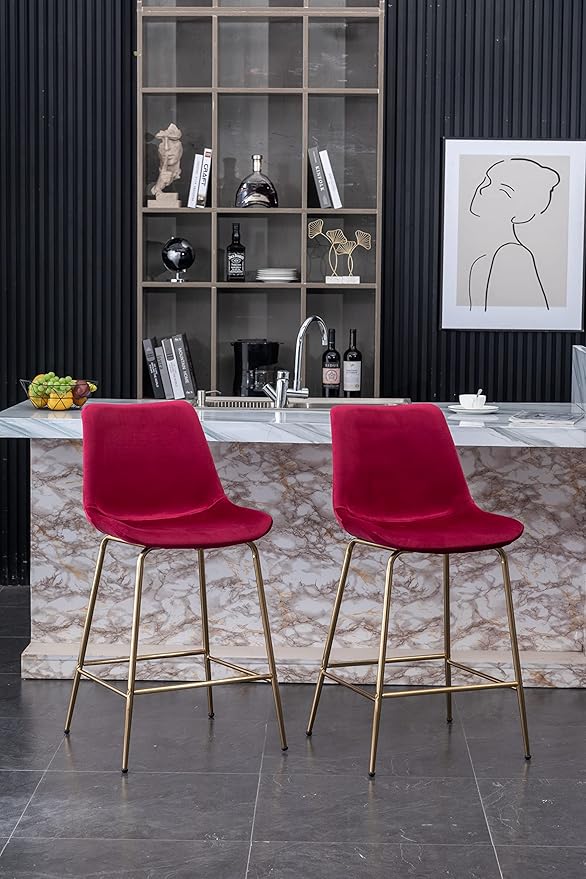 Roundhill Furniture Aufurr Modern Velvet 26.50 Counter Height Stools - Image 2