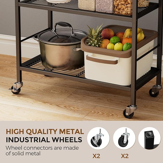 3-Tier Metal Storage Rack with Industrial Wheels, Mesh Shelving Unit with - Image 5