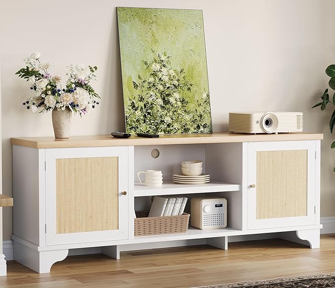 GarveeHome Rattan TV Stand for 70 Inch TV, Boho Entertainment Center by GarveeHome