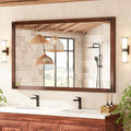 TETOTE 60 x 36 Rustic Bathroom Mirror Wood Frame, Waterproof Walnut Brown by TETOTE