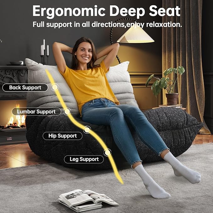 Bean Bag Chairs for Adults, BeanBag Reading Chair Memory Foam Couch, Floor - Image 4