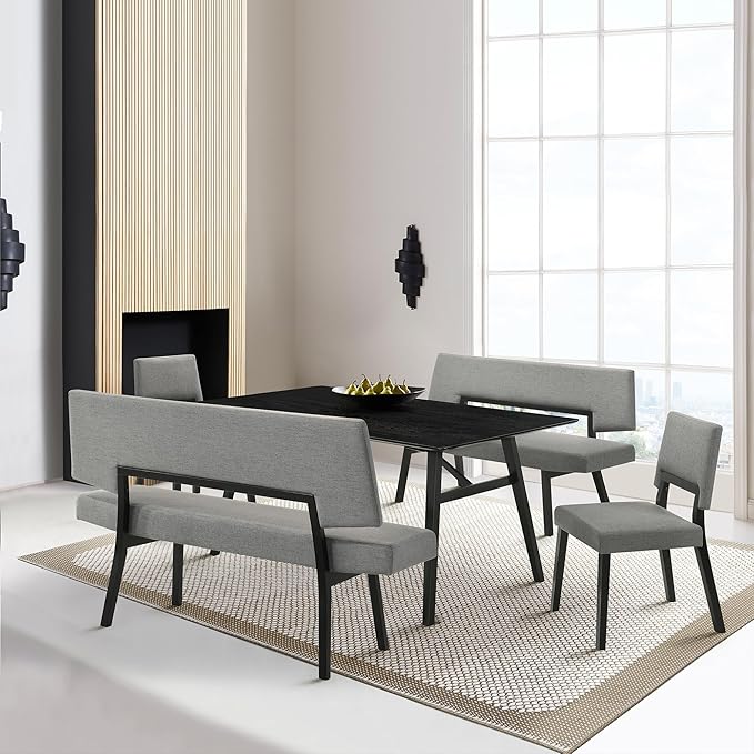 Armen Living Channell Mid Century Modern 5 Piece Black Wood Dining Table Set - Image 2