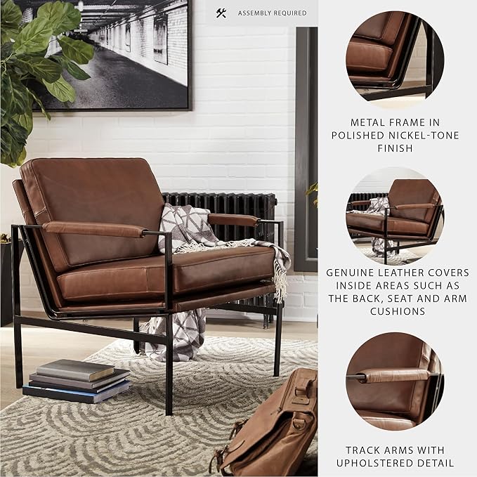 Signature Design by Ashley Puckman Mid-Century Modern Leather Accent Chair - Image 4