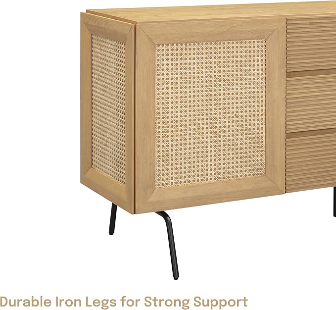 NTC MOSSIC Sideboard with 2 Doors and 3 Drawers, Buffet Cabinet with Natural - Image 4
