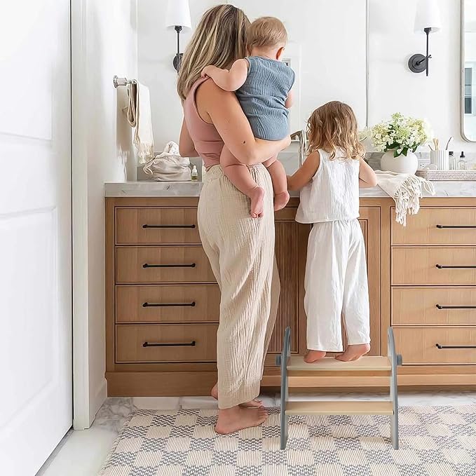 Wooden 2 Step Stool for Kids Bathroom Sink Foldable Anti-Slip 2-Step for Toilet - Image 5