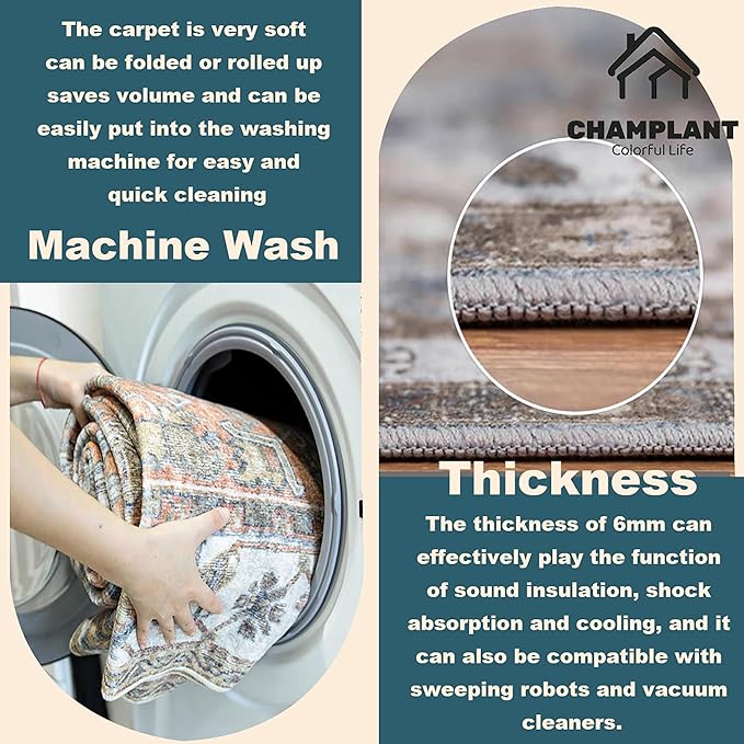 3'x5' Red Khaki Vintage Washable Thin Area Rug Traditional Floor Cover Foldable - Image 4